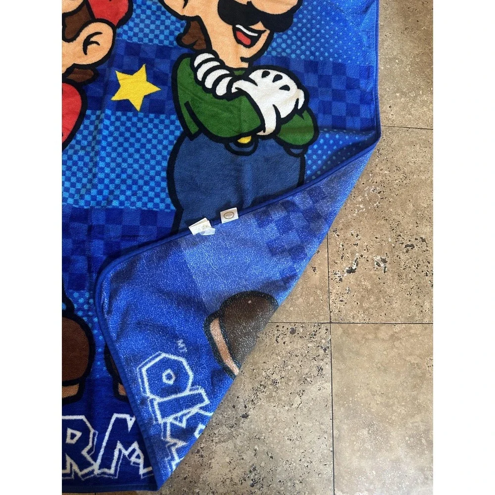 Nintendo Super Mario Bros Blanket Throw Blue Mario Luigi Stars‎ Plush Fleece